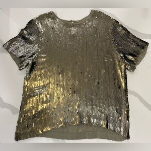 Chan Luu Gold Metallic Sequin Shirt